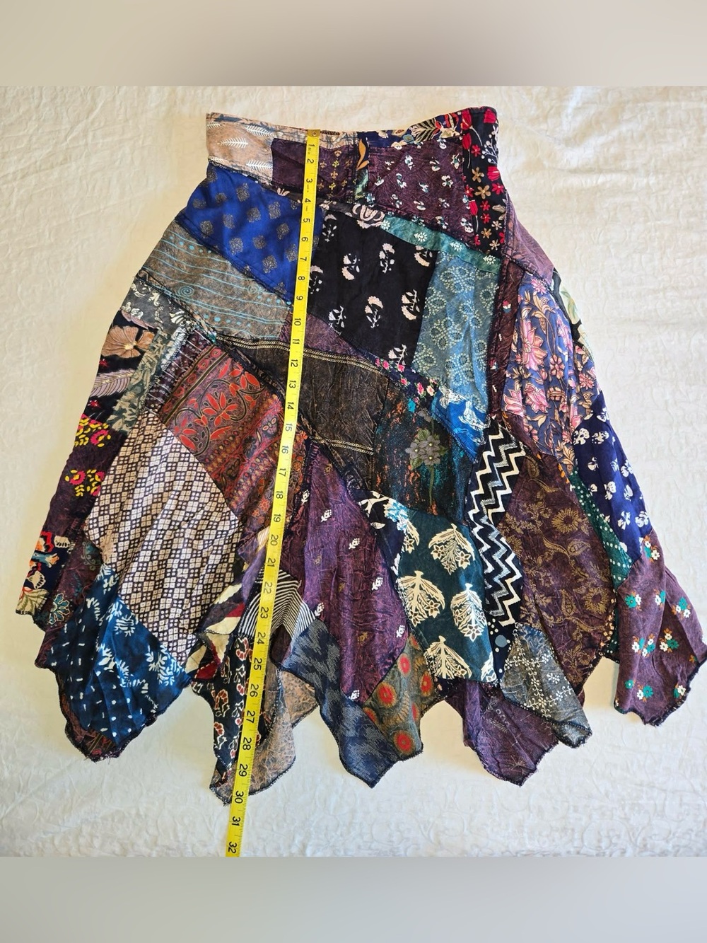 Jaded Gypsy Bohemian Patchwork Handkerchief Hem Midi Skirt w/ Pockets Sz S/M NWT